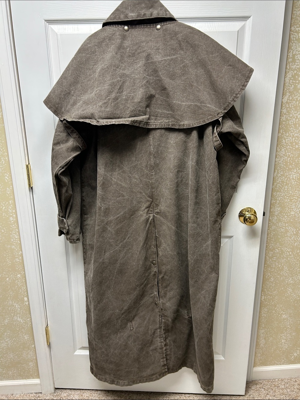 Vintage Australian Outback Duster Canvas Trench Coat Brown/Beige Snap Large - Picture 5 of 9